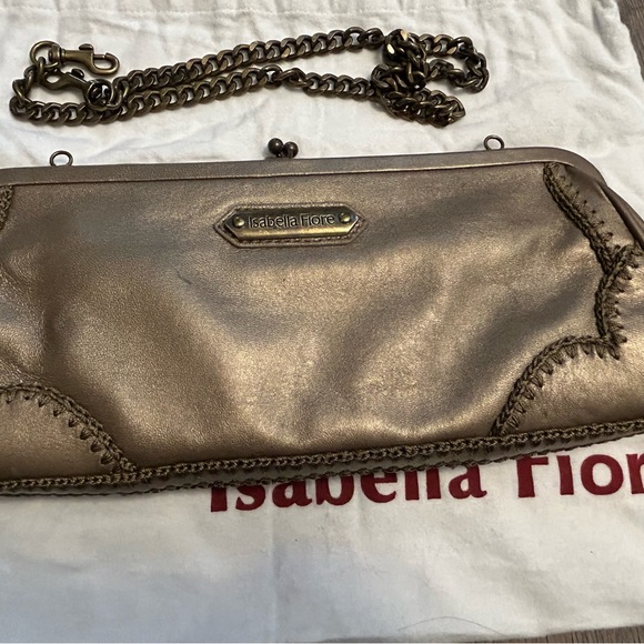 Isabella Fiore Bronze Hand Stitched and Beaded Leather Convertible Clutch - Picture 2 of 8